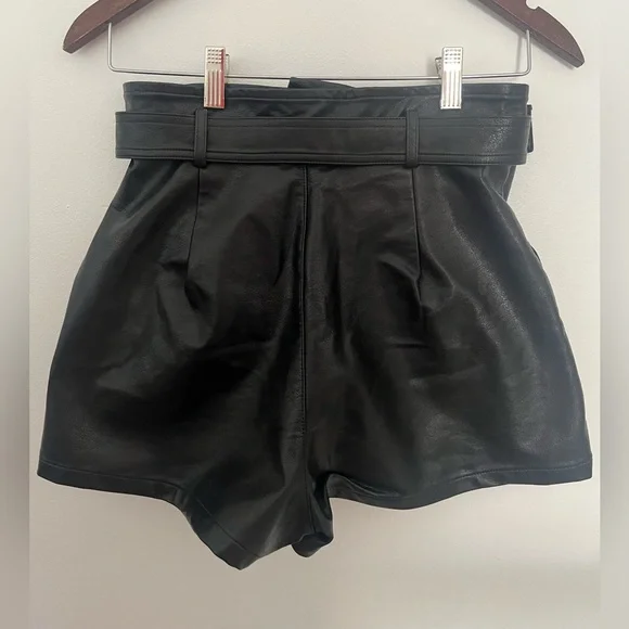 Altar’d State Faux Leather Shorts Black Zip Front Belted High Waisted Size Small - Picture 4 of 4